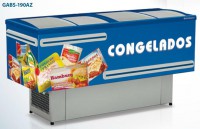 Expositor Ilha TOP Dupla Ação - Congelados ou Resfriados Vidro Curvo Deslizante - Colarinho em ABS